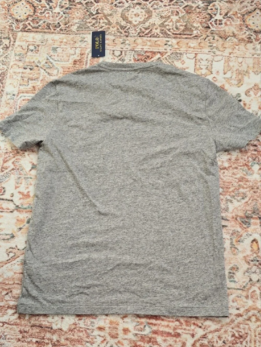 NWT Polo Ralph Lauren Heather Gray V-Neck Logo Tee Custom Slim Fit Med